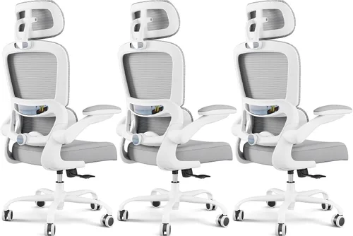 Vista 39 de TRALT - Silla de oficina ergonómica con soporte lumbar, color beige, 1