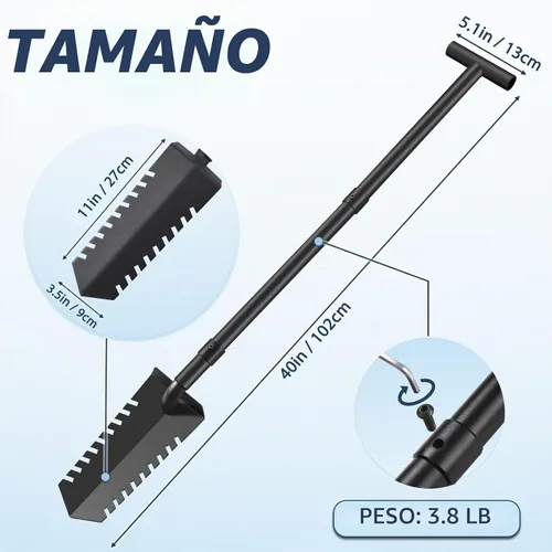 Vista 7 de Pala de 40" para detección de metales, herramienta de excavación, palas con mango en T para detectores de metales, pala Root Slayer