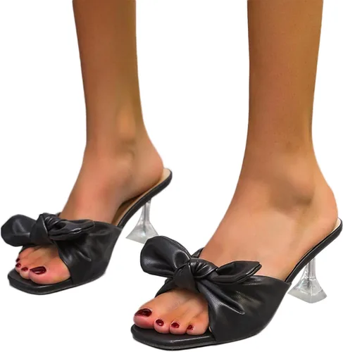 Vista 2 de Womens Heeled Sandals Fashion Clear Heel Stilettos Sandals Square Toe Slip on Sandals Casual Sexy Dressy Sandals