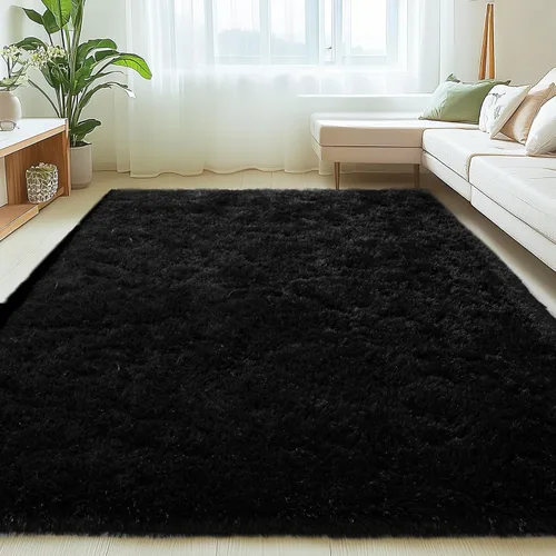Vista 45 de Mugorn - Alfombras suaves y esponjosas de 2 x 3 pies para el hogar, alfombra pequeña con 4 mallas antideslizantes, color negro, 2 x 3 pies