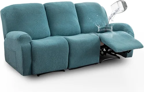 Vista 21 de vctops Funda repelente al agua para silla reclinable de 4 piezas con bolsillo lateral, diseño de hojas de jacquard, elástica, suave, protector
