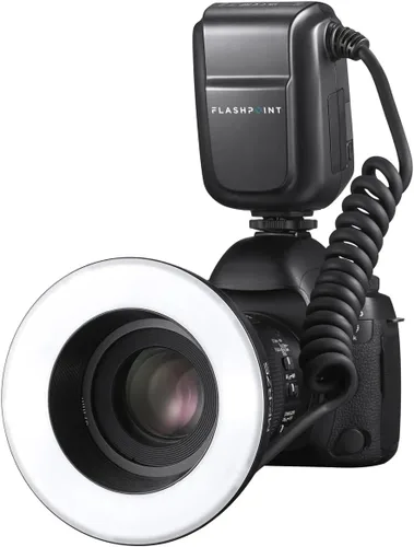 Vista 4 de Flashpoint MF-R76 TTL Macro Ring Flash para cámara Sony, ajuste de potencia, tiempo de reciclaje de 0.1-1s, anillo macro flash de 76 W alimentado