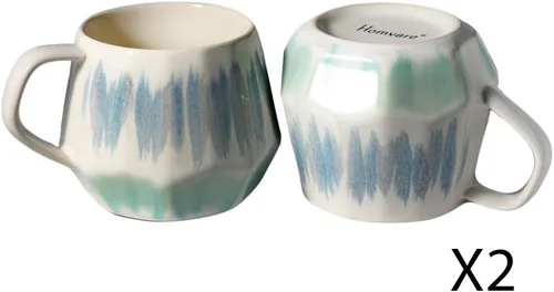 Vista 2 de Homvare Taza de café de porcelana, taza de té, paquete de 2, 10 onzas Azul verde azulado - Paquete de 2