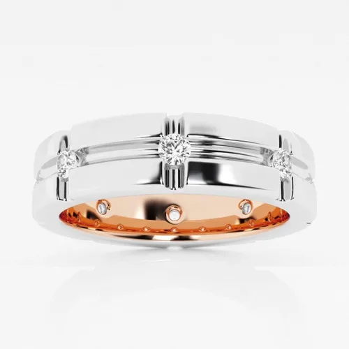 Vista 5 de 12 ctw redondo laboratorio cultivado diamante anillo de boda de los hombres en oro de 14k
