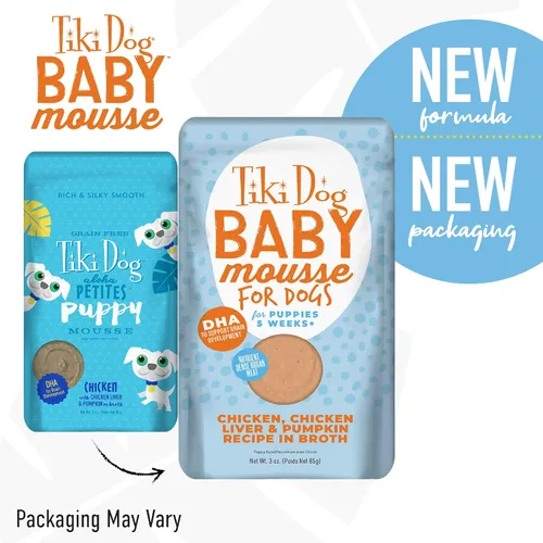 Vista 4 de Tiki Dog Baby Mousse - Comida húmeda para perros, pollo, bolsa de 3 onzas (12 unidades)