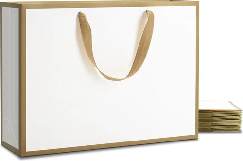 Vista 12 de YACEYACE Bolsas de regalo negras con asas, 10 bolsas a granel de 8 x 4 x 10.5 pulgadas para fiestas, cumpleaños, bodas, venta al por menor