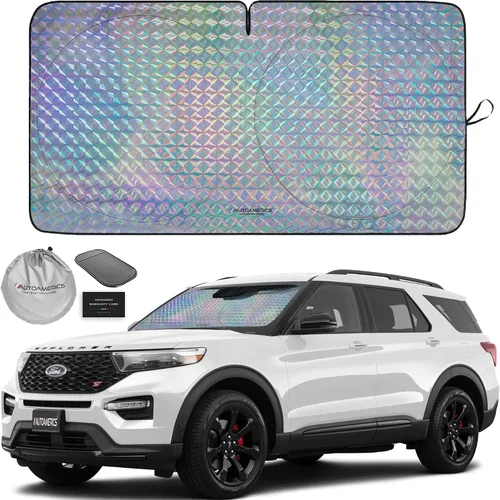 Vista 35 de Parasol de Parabrisas de Una Pieza - Parasol Cromado Líquido Plegable para Ventana Delantera de Auto para Carros SUV Camión - Protector Visor