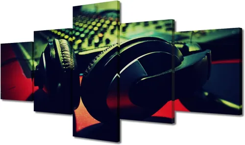 Vista 32 de Lienzo decorativo para pared, diseño de DJ Music Mixes the Track HD impreso en pinturas, 5 piezas de imágenes abstractas para sala de estar, obra