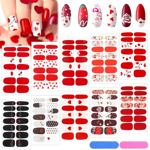 Vista 15 de 140 piezas, 10 hojas de calcomanías de uñas de envoltura completa, tiras de esmalte con degradado, calcomanías autoadhesivas con purpurina, tiras