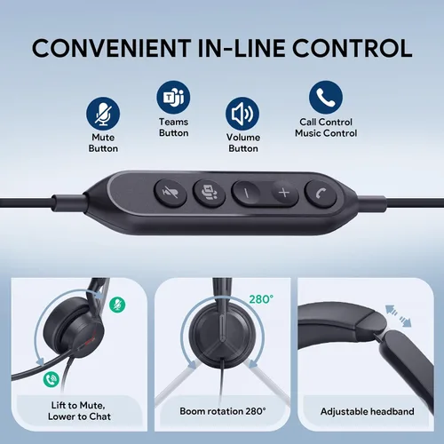 Vista 3 de Yealink Auriculares USB con cable UH44, certificados por equipos