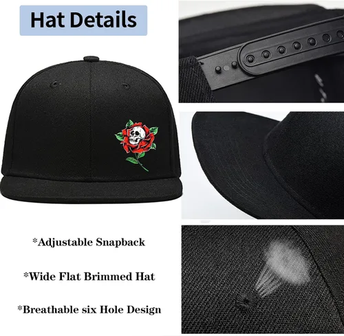Vista 5 de Sombreros de calavera para hombre, sombreros planos para hombre, ala de esqueleto, rosa, sombreros ajustados para hombre, sombreros de béisbol