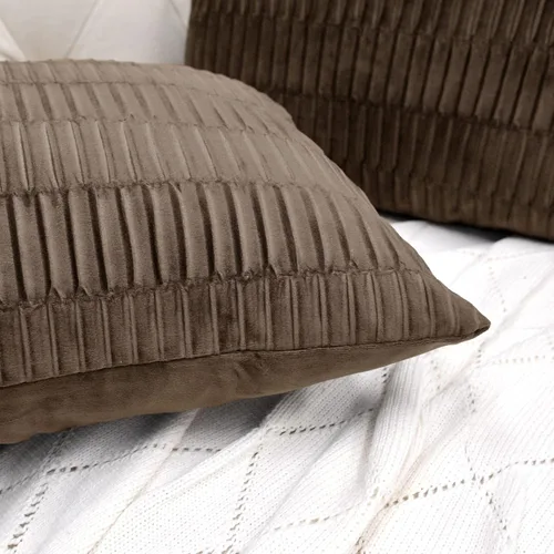 Vista 3 de Juego de 2 fundas de almohada decorativas de terciopelo a rayas plisadas de 14 x 26 pulgadas, funda de cojín rectangular suave y elegante para sofá