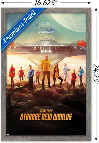 Vista 3 de Star Trek: Strange New Worlds - Póster de pared de arte clave, 22.4 pulgadas de largo x 14.7 pulgadas de ancho, versión enmarcada de madera