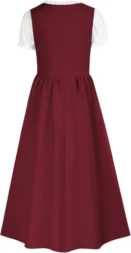 Vista 6 de Vestido renacentista para niñas, disfraz de princesa medieval, conjunto de dos piezas, 6-14 años