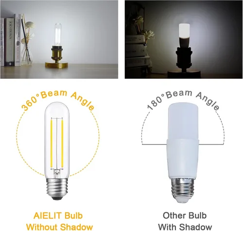 Vista 5 de Bombilla tubular LED E26 equivalente a 25 W, blanco brillante 5000 K, 200 lúmenes, 2 W luz diurna regulable, bombillas de filamento LED Edison