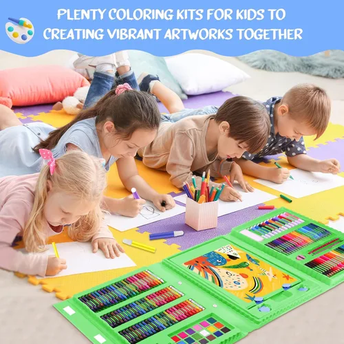Vista 7 de homicozy Suministros de arte para niños de 4 a 12 años, estuche de arte con juegos de dibujo de dinosaurios, kits de colorear con caballete triple
