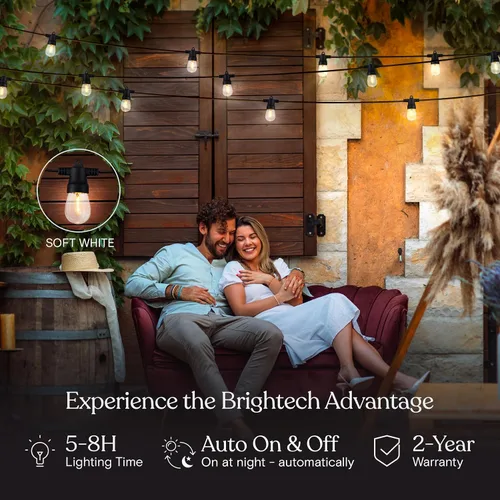 Vista 3 de Brightech Ambience - Cadena de luces híbridas para exteriores, doble enchufe y tira de luces LED impermeables con energía solar para exteriores, 27