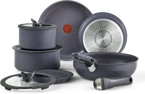 Vista 9 de T-fal Ingenio Essentials - Juego de utensilios de cocina con mango desmontable/extraíble de 11 piezas, granito titanio antiadherente, apto para Beige