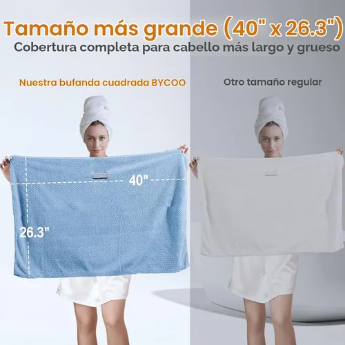 Vista 3 de Toalla Grande de Microfibra para Envolver el Cabello para Mujeres, Toalla de Secado de Cabello Anti-Encrespamiento con Correa Elástica, Secado Azul