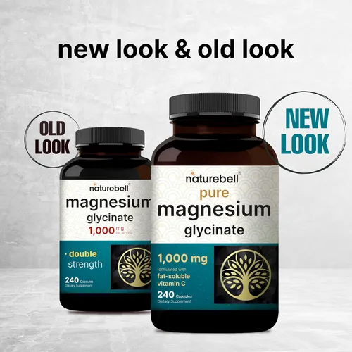 Vista 3 de NatureBell - Suplemento de glicinato de magnesio 1000 mg, 500 mg por cápsula, 240 píldoras, 100 % quelado y purificado, sin OGM y sin gluten