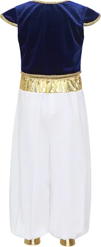 Vista 2 de QinCiao Disfraz de príncipe árabe para niños y niños, chaleco con mangas casquillo, chaleco con pantalones para Halloween, fiesta de cosplay