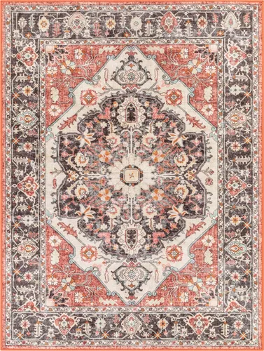 Vista 2 de Well Woven Kings Court Zazzu - Alfombra de área con parte trasera de goma antideslizante con medallón oriental de 5 x 7 pies, apta para niños