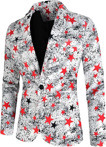 Vista 4 de Mens Fashion Casual Printing Star Vintage Suit Pants Three Piece Tuxedo