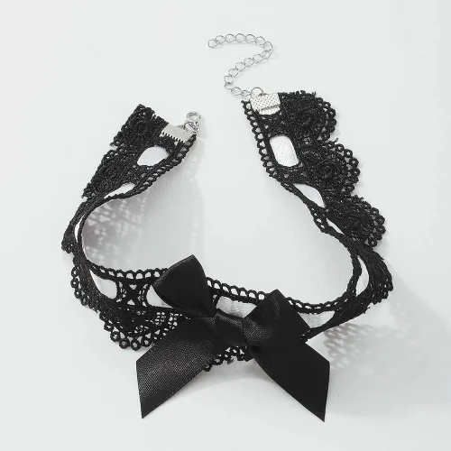 Vista 3 de Asphire Gargantilla sexy de encaje con nudo de lazo, gargantilla Kawaii Lolita Corazón Flor Gargantilla Tie Cravat Joyería Regalo para Mujeres Niñas