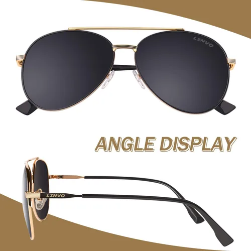 Vista 3 de LINVO Polarized Pilot Sunglasses for Men Women,Driving Sun Glasses Metal Frame UV400 Protection