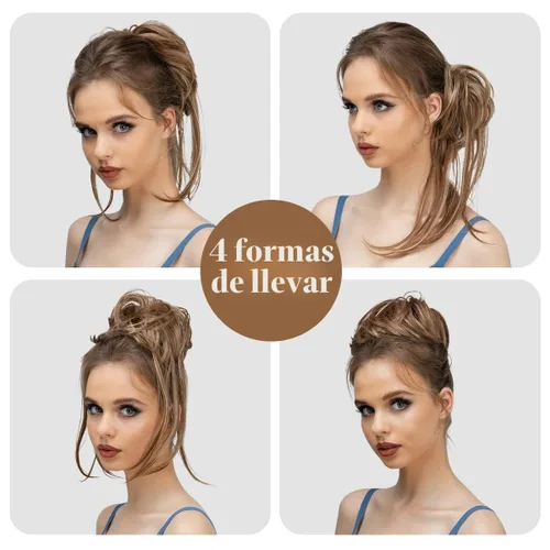 Vista 4 de CJL HAIR Extensiones de cabello rizado con cola de caballo, cabello sintético con coleta recta, coleteros para mujer, rubio ceniza/rubio playa