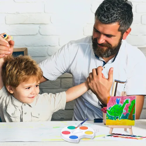 Vista 7 de Crtiin Mini juego de pintura de acuarela, regalos de 4 x 4 pulgadas, pequeños kits de pintura en lienzo con pinturas de caballete, pincel, fiesta