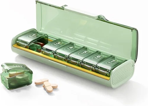Vista 10 de Organizador semanal de píldoras, pastillero portátil de 7 días, organizador de píldoras medicinales a prueba de humedad, pastillero de viaje