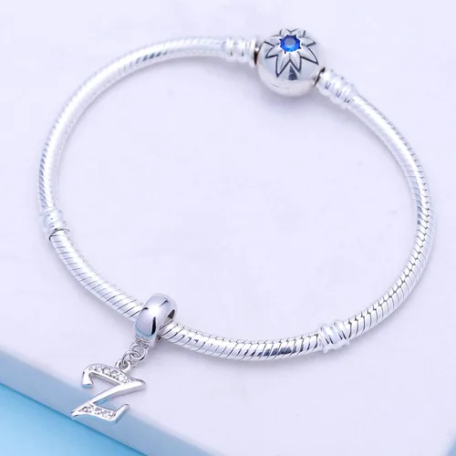 Vista 112 de ABUN Abalorio de plata de ley 925 con letra A a la Z, espaciador de inicial, con circonita cúbica transparete colgante, auténtica, para pulseras