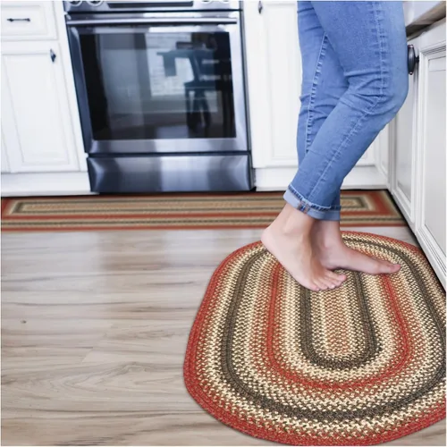 Vista 127 de Homespice Apple Pie - Alfombra ovalada roja de 2 x 3 pies, alfombra de cocina trenzada para decoración primitiva y rústica, reversible, yute sin