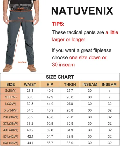 Vista 6 de NATUVENIX Pantalones tácticos para hombre, resistentes al agua, pantalones cargo de senderismo, ligeros, pantalones de trabajo al aire libre