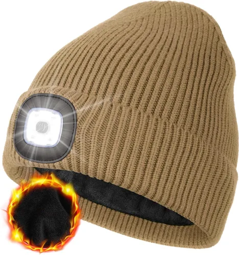 Vista 19 de MELASA Gorro de invierno con forro polar LED, recargable por USB, gorro cálido con luz integrada, regalos para hombres, papá, esposo, él