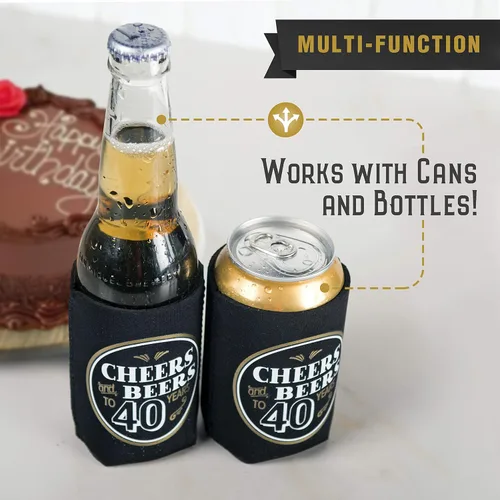 Vista 4 de Prazoli - Enfriadores de latas de 40 cumpleaños (paquete de 12) – Decoraciones de feliz cumpleaños de 40 para hombres, saludos y cervezas a 40 años