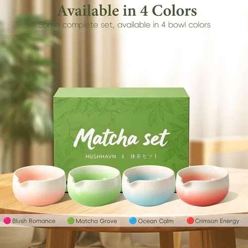 Vista 9 de Juego de batidor Matcha con cuenco de cerámica y cazador de bambú Azul