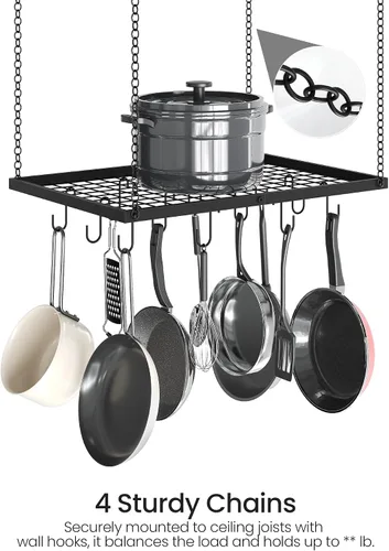 Vista 5 de CHOEZON Estante colgante para ollas, colgador de ollas montado en el techo para cocina, organizador de almacenamiento de utensilios de cocina