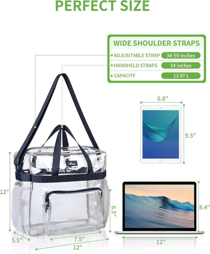 Vista 72 de MAY TREE Bolsa transparente para eventos en estadios de 12 x 6 x 12 pulgadas, bolsa de almuerzo transparente con correas reforzadas para trabajo