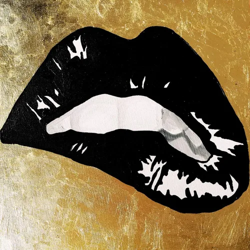 Vista 6 de Buyartforless PopArtQueen - Pintura de labios negros (12 x 12 W, marco)