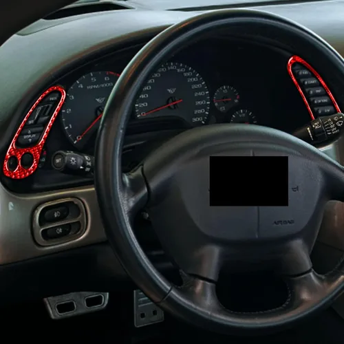 Vista 3 de 2 unids/set rojo interior del coche para Corvette C5 Accesorios tablero multifunción botón marco fibra de carbono cubierta Trim para Chevrolet