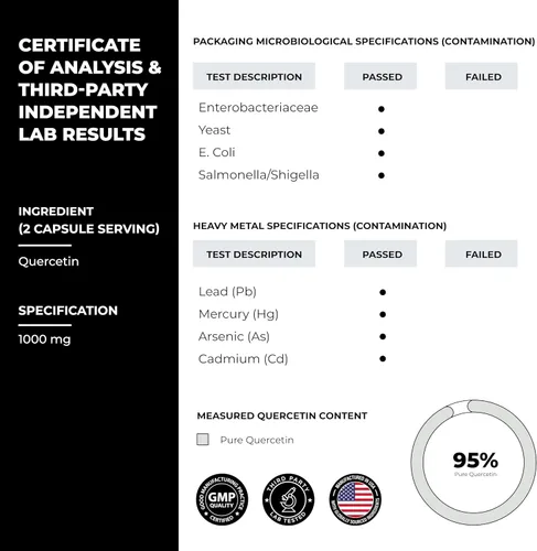 Vista 5 de Quercetina 500mg Cápsulas vegetarianas 120 unidades 1000 mg por porción de 2 cápsulas Suplementos de apoyo inmunológico para respiratorio, salud