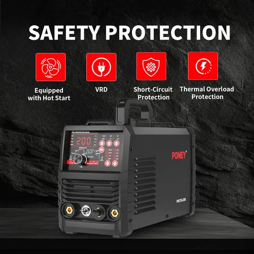 Vista 4 de PONEY Soldador TIG 200 Amp 5 en 1 TIG Máquina de soldadura TIG DC TIG/Spot TIG/Pulse TIG/Stick, 110V/220V Voltaje dual con pantalla digital grande