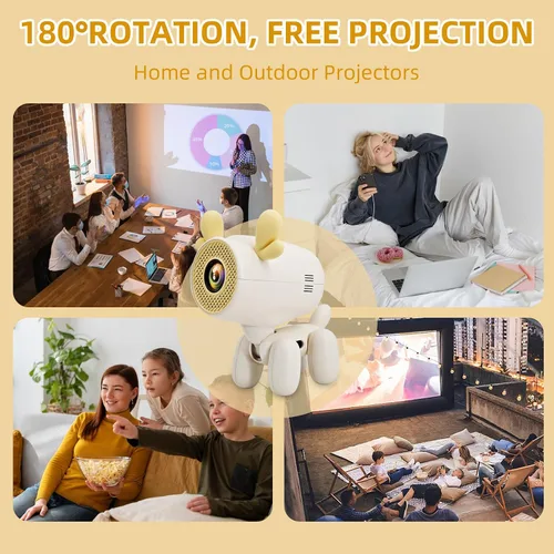 Vista 4 de Mini proyector de perro de dibujos animados con Wifi6 y Bluetooth 5.1 1080P Full HD proyector portátil proyector de película compatible con TV Stick