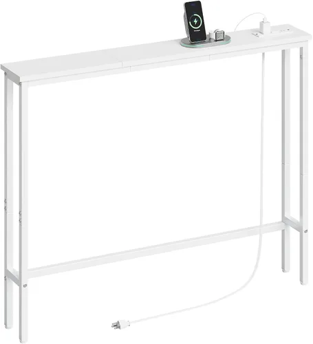 Vista 15 de ELYKEN - Mesa consola estrecha de 39.4 pulgadas con tomacorriente, mesa de sofá detrás del sofá
