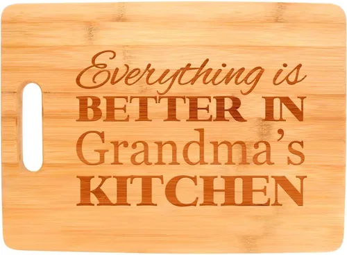 Vista 2 de Regalo de cocina personalizado Nombre de texto personalizado Todo mejor cocina Tabla de cortar de madera en forma de rectángulo personalizado
