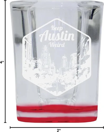 Vista 3 de Austin Texas Souvenir - Vaso de chupito grabado de 2.5 onzas, color rojo, paquete de 2