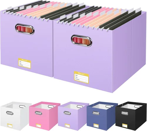 Vista 57 de BALEINE Caja organizadora de archivos, organizador de carpetas de archivos de cartón con asa para tamaño carta, caja de archivos plegable portátil