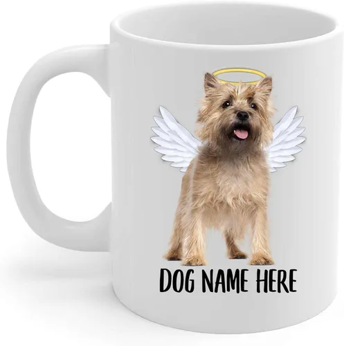 Vista 2 de Taza de café conmemorativa con nombre personalizado de Wheaten Cairn Terrier con alas de ángel, regalos de condolencias para los amantes